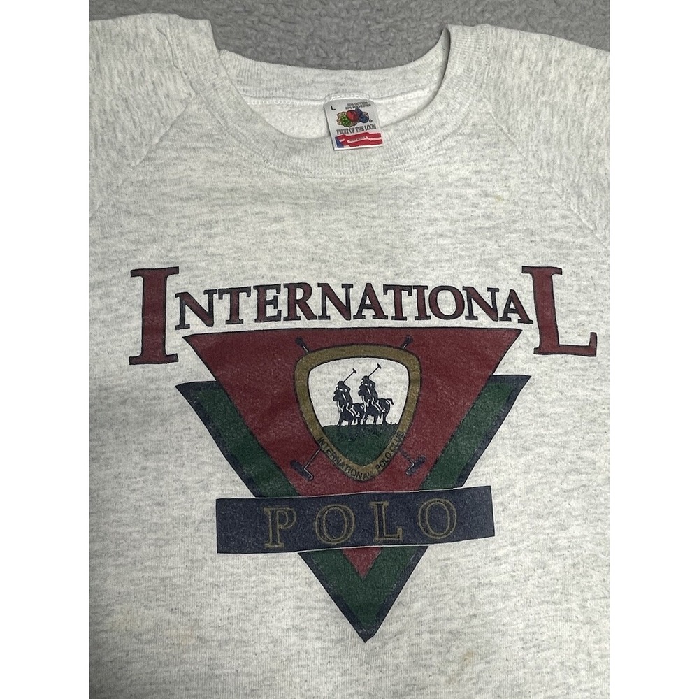 Vintage 90s International Polo Club Sweatshirt Men Large White Pullover USA Made - Picture 2 of 16